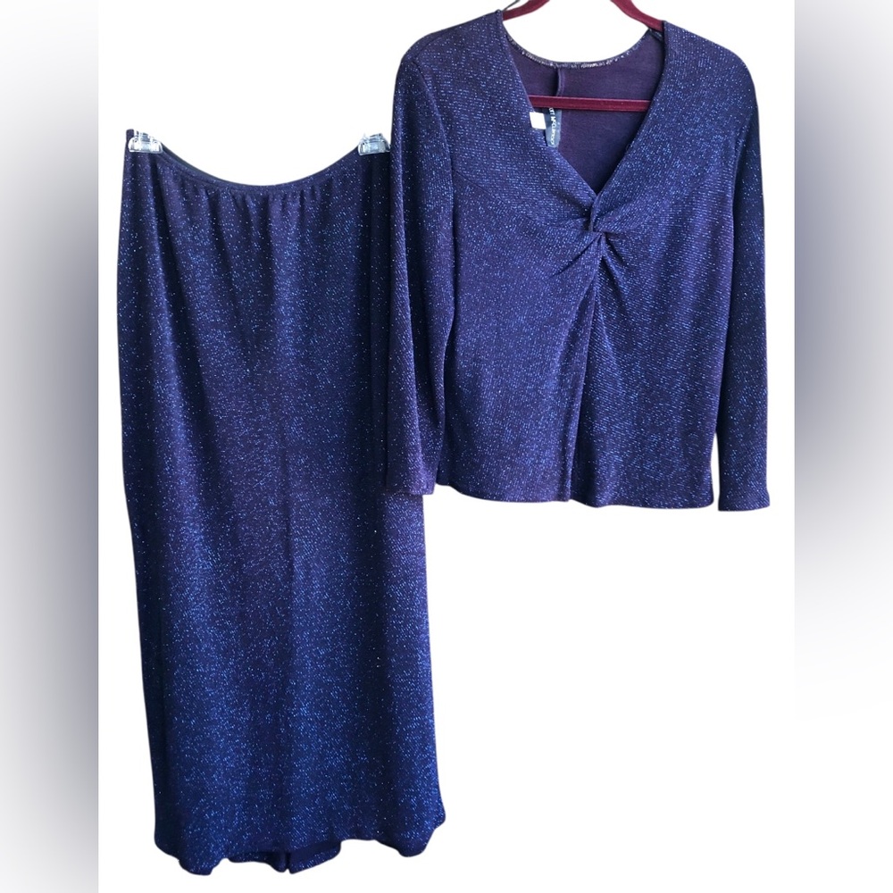 SCOTT Mc CLINTOCK  Size 16 W.Vintage 80’s USA Royal Blue Sparkle Skirt Set Flowy